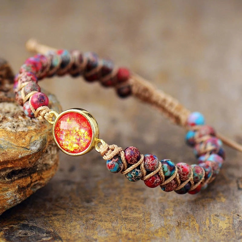 Colorful Round Emperor Stone Beads Woven Bracelet