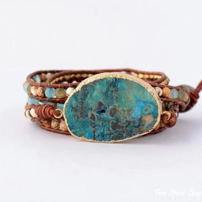 Natural Ocean Stone Leather Multi-layer Bracelet Simple