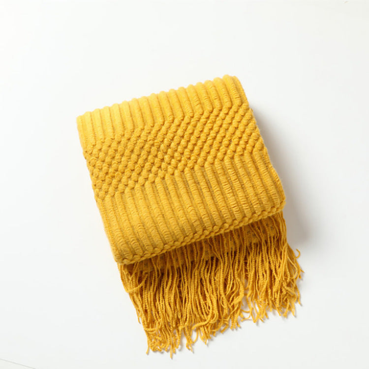 Sofa Bed Blanket Cashmere-like Warm Tassel Scarf