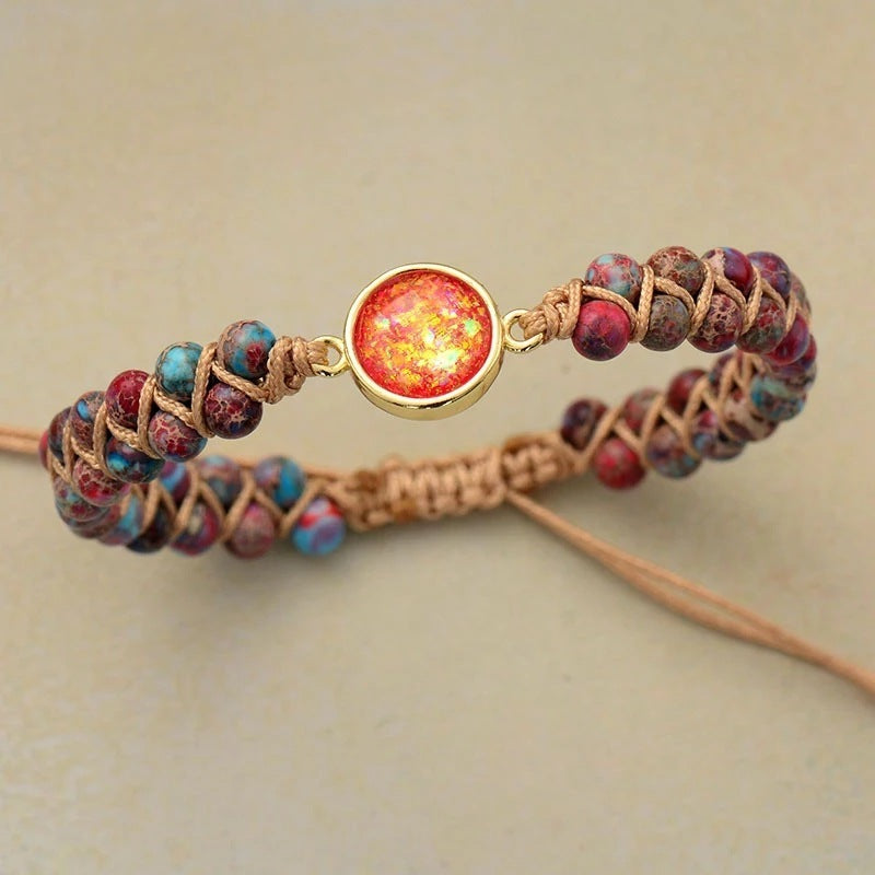 Colorful Round Emperor Stone Beads Woven Bracelet