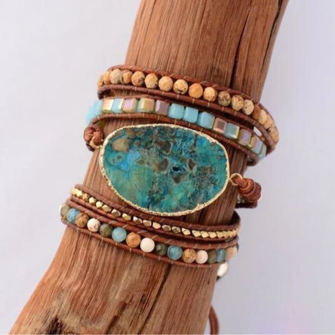 Natural Ocean Stone Leather Multi-layer Bracelet Simple