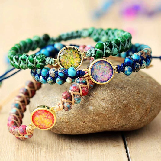 Colorful Round Emperor Stone Beads Woven Bracelet
