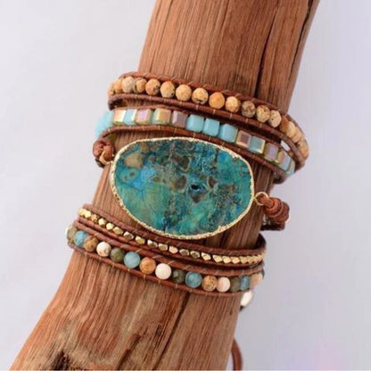 Natural Ocean Stone Leather Multi-layer Bracelet Simple
